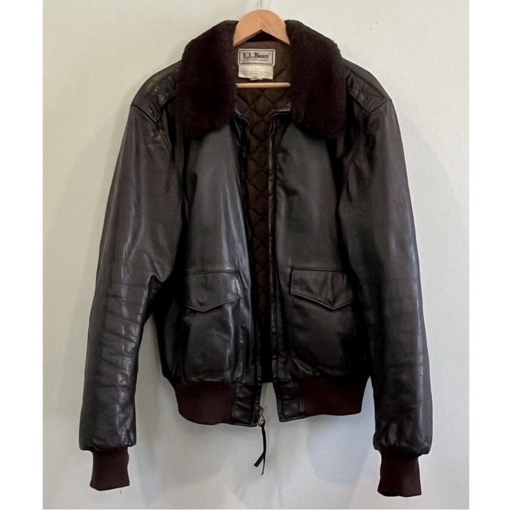 Vintage LL Bean leather bomber jacket with shearling collar